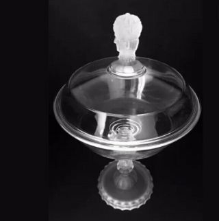 Eapg Clear Glass Covered Compote,  Three Faces By George Duncan & Sons,  Ca 1880s