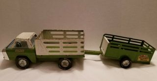 Vintage Metal Nylint Farms Green Truck And Trailer Set.