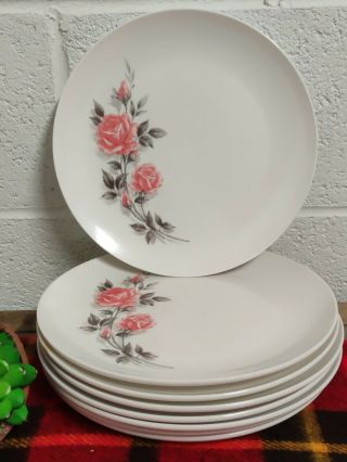 Boontonware Melmac 8 Dinner Plates Dishes 6103 Somerset Pink Rose 9 7/8 "