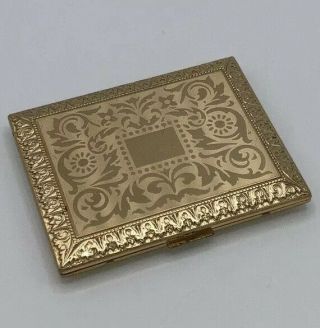 Richard Hudnut 14k Gold Plated Compact Art Deco Embossed Edge Powder Blush Case