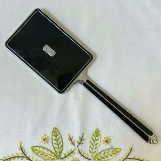 Vintage Art Deco Black Lacquer And Silver Hand Mirror