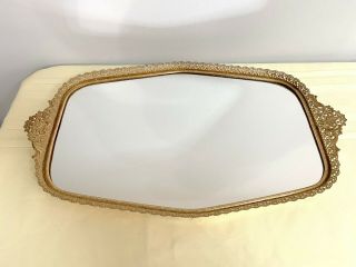 Vintage Ormolu Vanity Dresser Mirror Tray Gilt Gold Filigree 17.  5x10.  5
