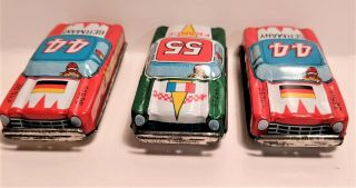3,  Vintage,  Tin Litho,  Toy Cars,  Made In Japan,  Old Store Stock.
