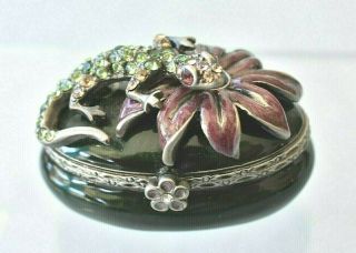Jay Strongwater Jeweled Swarovski Crystal Enamel Green Lizard Purple Flower Box