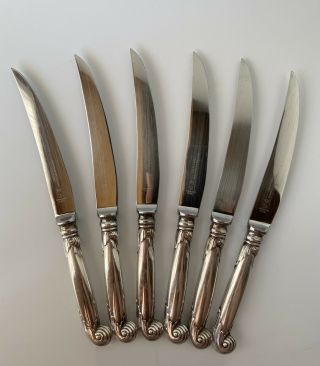 Set Of 6 Vintage Gentry Sheffield England Steak Knives Silverplate Handles