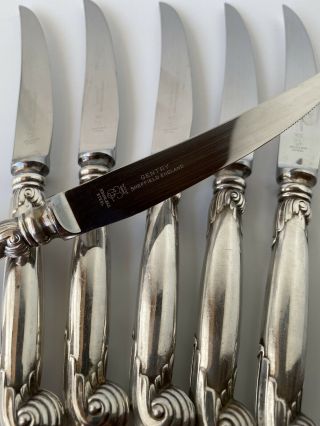 Set of 6 Vintage GENTRY Sheffield England Steak Knives Silverplate Handles 3