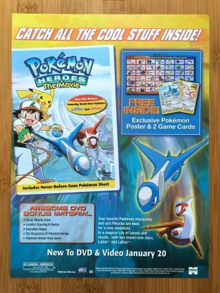 2003 Pokemon Heroes The Movie Print Ad/poster Official Tcg Card Game Promo Art