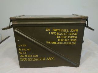 Vintage Small Arms Ammunition M61 20mm Electric Primed 100 Cartridges Ammo Box