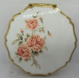 Stunning Pink Rose Enamel Stratton Compact And Lipstck Set Vintage
