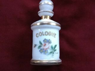 Antique Hand Painted White Glass Cologne Bottle W/ Roses & Gold