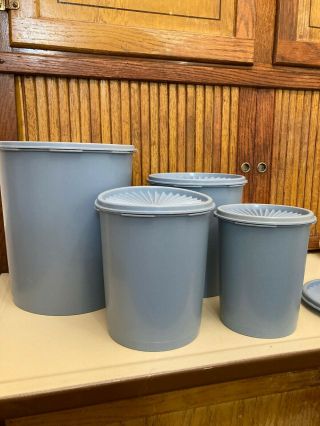 Vtg Tupperware Canister Set Country Blue 807 809 811 1339 W/lids Euc,  Extra Lid