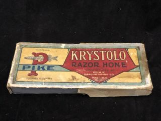 Vintage Pike White Krystolo Razor Barber Hone Sharpening Stone With Box