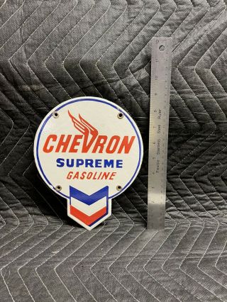 Chevron Supreme Gasoline Porcelain Metal Sign