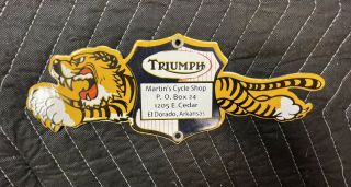 Triumph Martin Cycle Shop Tiger Gas Oil Porcelain Sign