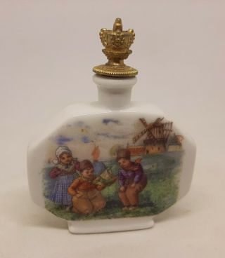 Vintage Crown Top Porcelain Scent Bottle Dutch Children Windmill Eiland Marken