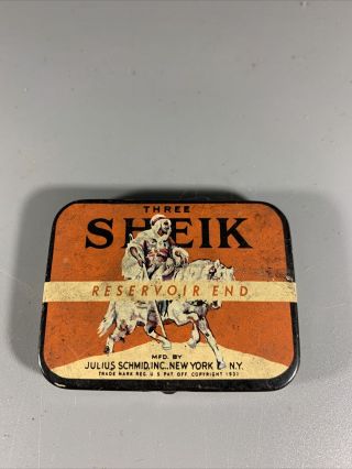Three Sheik Condom Tin Vintage 1931 Colorful Advertising.  Prophylactic