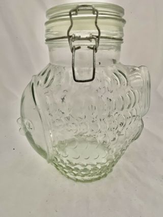 Fish Shaped Clear Glass Candy Cookie Jar Wire Latch Lid