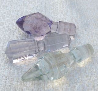 3 Vintage Glass Perfume Bottle Or Decanter Stoppers Clear & Lavender Colors