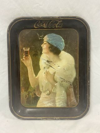 " Vintage " Coca - Cola " 1925 " Metal Serving Tray " Flapper Girl ".