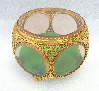 Vintage French Ormolu Gilt Bronze Brass Glass Trinket Jewelry Casket Display Box
