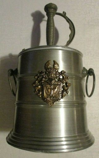 Vintage Mid Century Aluminum Ice Bucket W/medieval Crest And Sword Top Hong Kong