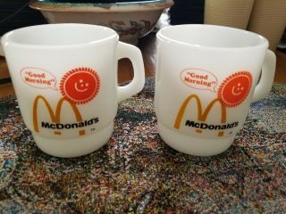 Vintage Anchor Hocking 1970’s Mcdonalds Good Morning Coffee Cup Mugs