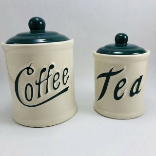 Vintage Himark Coffee And Tea Ceramic Storage Canisters With Lid - Hunter Green