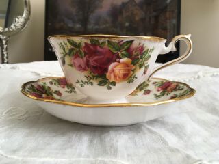 Vtg Royal Albert England Old Country Roses Avon Shaped Cup & Saucer Rare