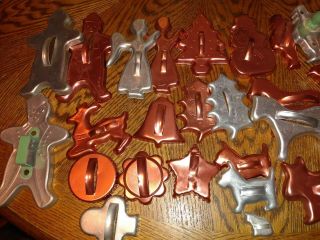 35 Vintage Aluminum Holiday Cookie Cutters Wood Green Handle