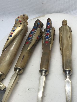 Vintage Silver Horn Phoenix Bird Alfred Haddad Lebanon Serving Fork Spoon Knife