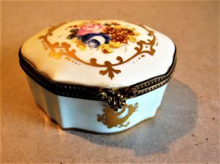Vintage French Hand Painted Porcelain Trinket Box Made By Le Tallec Paris.