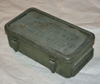 Vintage O.  D.  Green Metal Military First Aid Field Box With Partial Contents