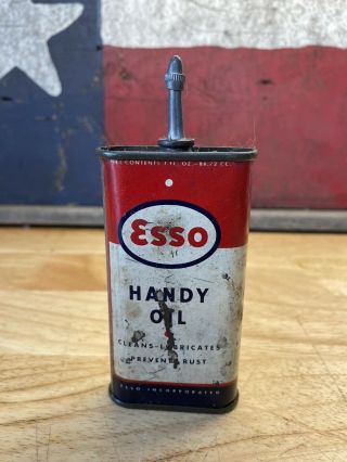 Vintage Esso 3oz Handy Oil Can Standard Oil Company Lead Top Metal Can Tin