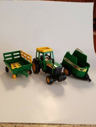 Vintage Set Of 3 Buddy L 1980s Toys Farm Tractor / Wagon / Horse Trailer