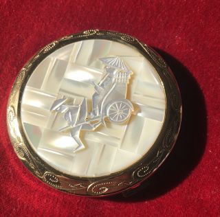 Vintage Mother Of Pearl Powder Compact Rickshaw Picture