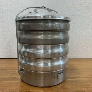 Vintage Regal Aluminum 5 Tier Stacking Lunch Pail Plates Picnic Camping Worker