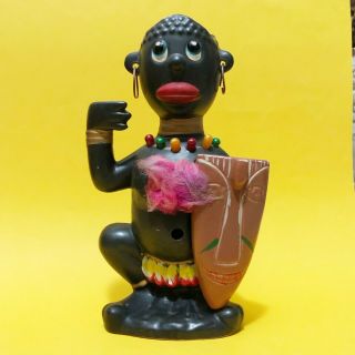 Vintage Figural Ceramic " Zulu " Tiki Bar Utensil Caddy 1960 