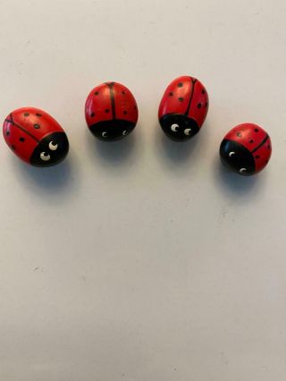 Vtg Rare Mini Ladybug (4 Set) Refrigerator Magnets