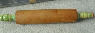 Antique Green Yellow Compo Wood Handle Wooden Rolling Pin 17 " Long