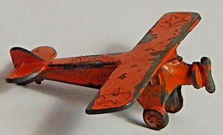 Vint 1930 Cracker Jack Tootsie Toy Airplane Orange Metal