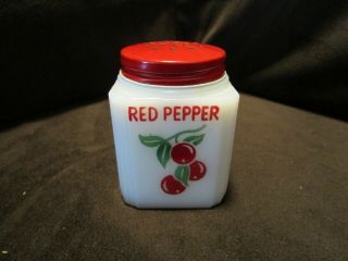 Vintage Tipp Milk Glass Red Pepper Storage Jar With Cherries Design 2.  75 " Tall
