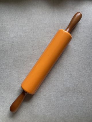 Counter Art Ceramic Rolling Pin Orange Wooden Handles