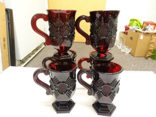 Avon 1876 Cape Cod Ruby Red Pedestal Footed Coffee Mugs Set Of 6
