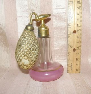 Vintage Devilbiss Pink & Clear Glass Perfume Bottle With Atomizer & Bulb