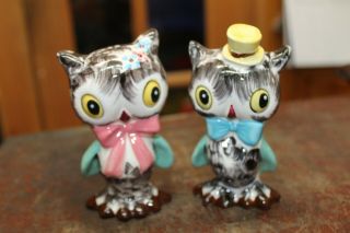 Vintage Norcross Made In Japan Boy And Girl Owl Salt And Pepper Shakers Excellen