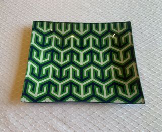 Jonathan Adler Glass Square Tray Blue Green White Catchall Geometric