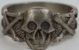 Ring Skull & Double Bones Ww1 Wwi Or Ww2 Wwii Sterling Silver 835 Special Force