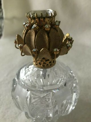 Vintage Irice Cut Glass Perfume Bottle Atomizer Jeweled Ormolu Top W Germany