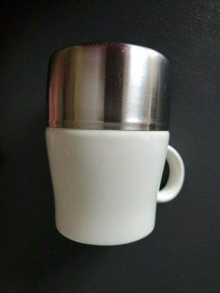 Starbucks Coffee Mug w Stainless Bottom 14oz 2004 White Ceramic Metal Cup No Lid 3
