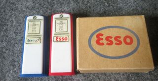 Vintage Esso Gasoline Salt & Pepper Mini Gas Pumps & Box,  Shaw 